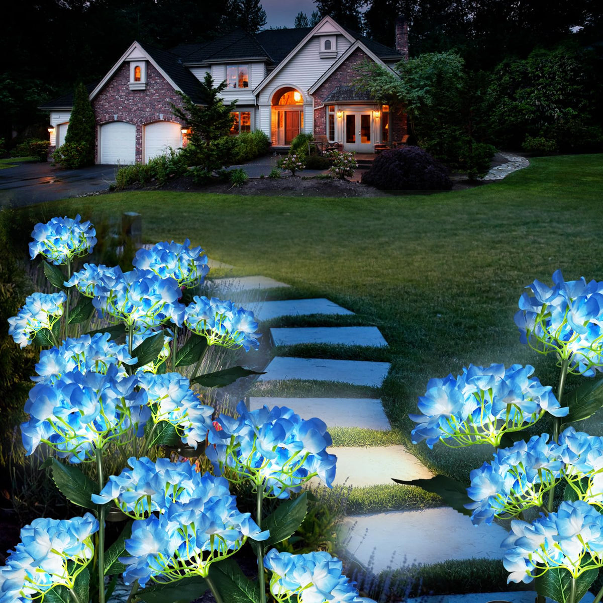 YAODEMA LED solar flower light illuminating a path and patio