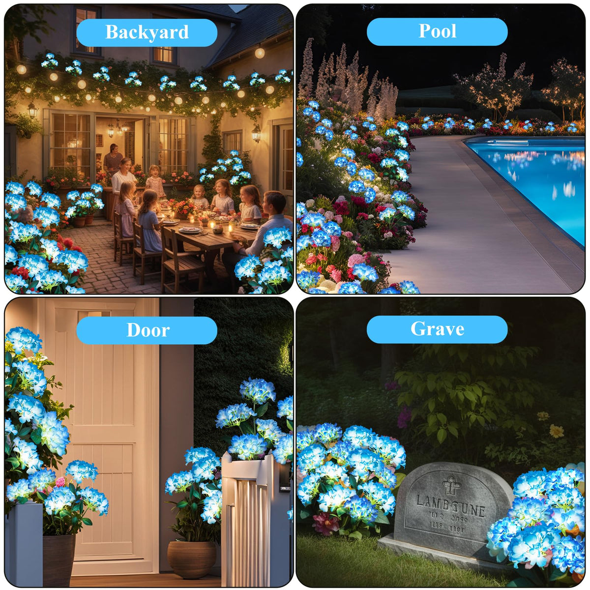 YAODEMA outdoor decor solar light with blue flower design for patio