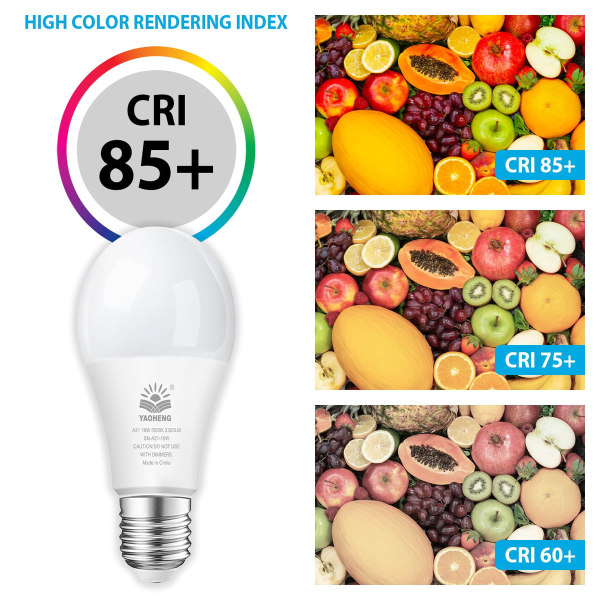 YAOHENG A21 LED bulb emits 5000K daylight with natural color rendering