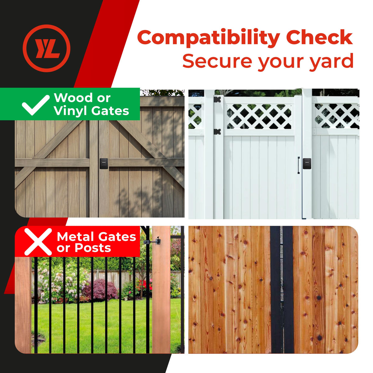 Yardlock Gate Lock with die-cast body highlights durability for outdoor use.