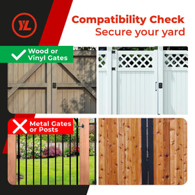 Yardlock Gate Lock installed on a wood gate demonstrates versatile, easy installation.