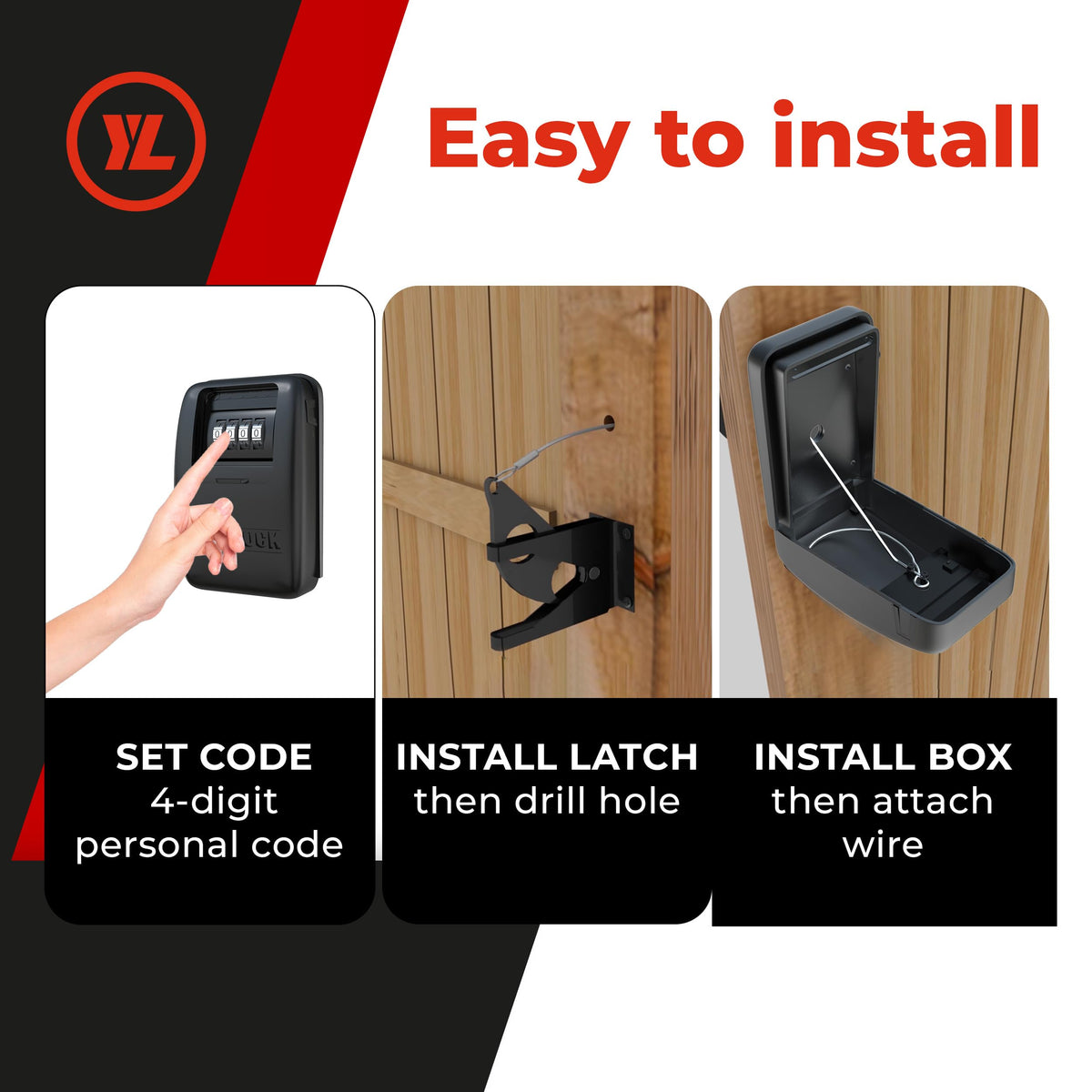 Yardlock XLB latch mechanism shows robust stainless-steel hardware for durability.