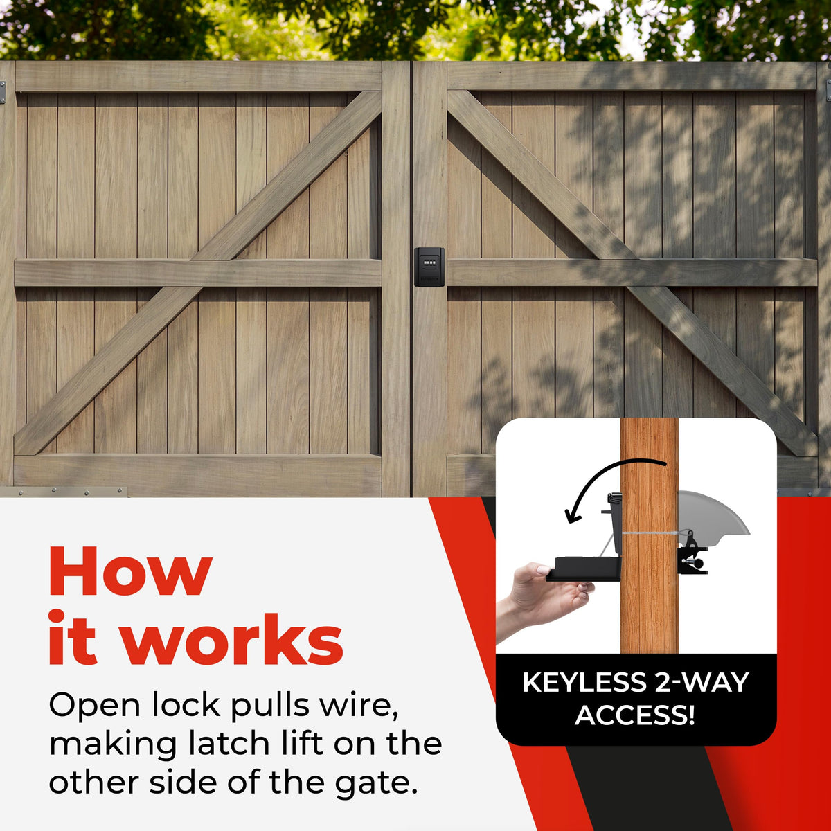 Yardlock Gate Lock weatherproof design protects gates from rain and sun.