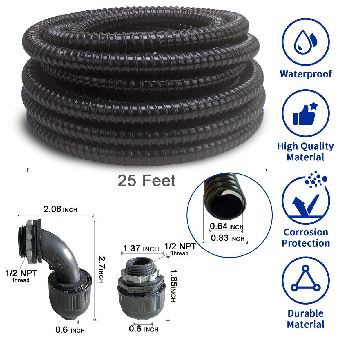 Yariwiz flexible liquidtight PVC conduit in black for tight spaces.