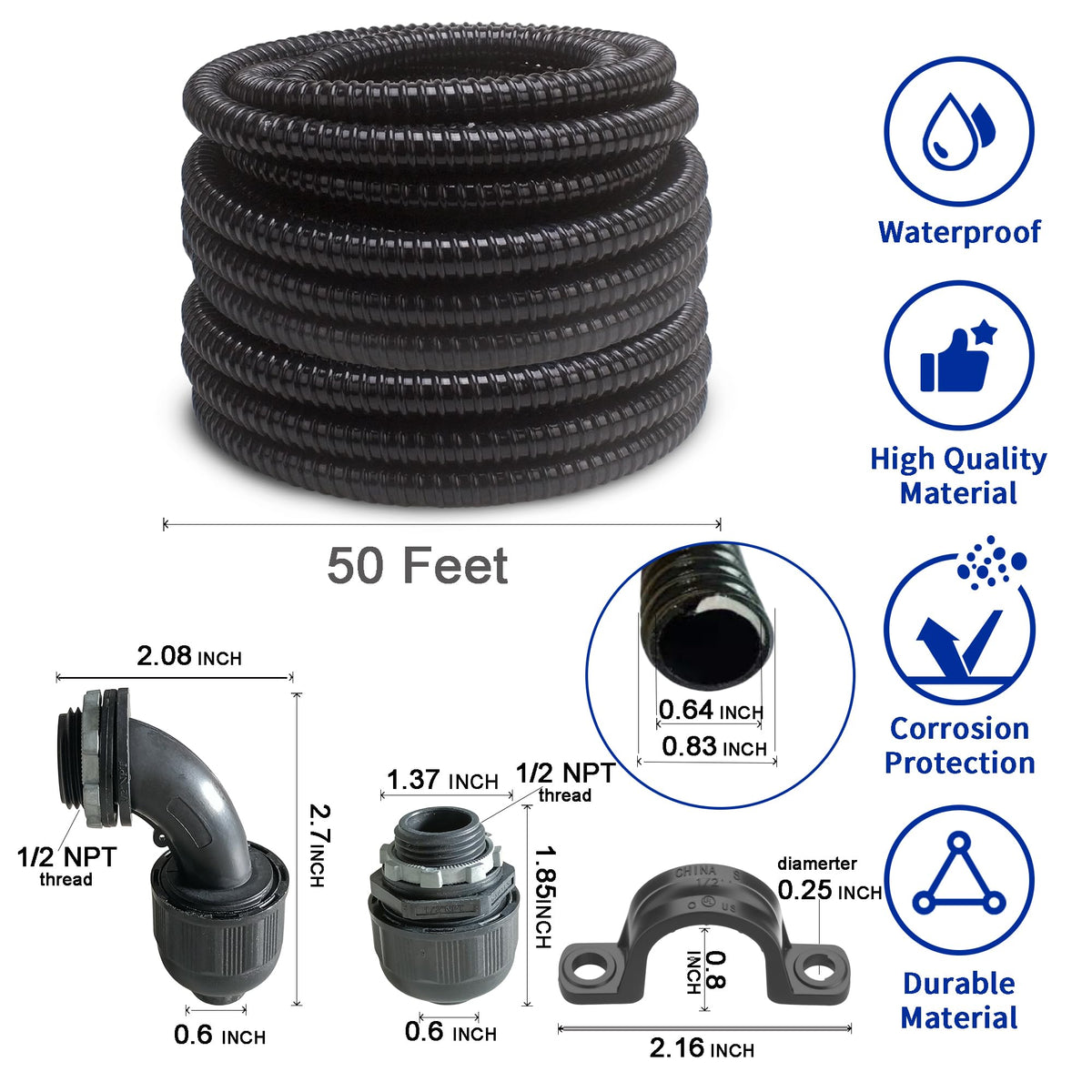 Yariwiz liquid-tight PVC conduit half-inch ensures moisture-resistant electrical runs.