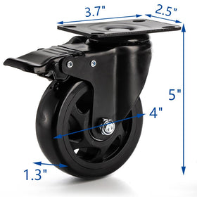 Yarlung 4-inch caster wheels with brake engaged for secure stops
