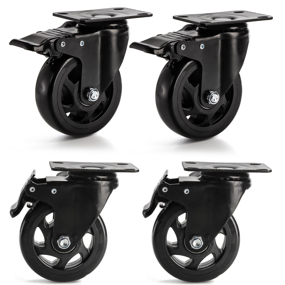 Yarlung 4-inch caster wheels set front view for smooth movement of heavy loads