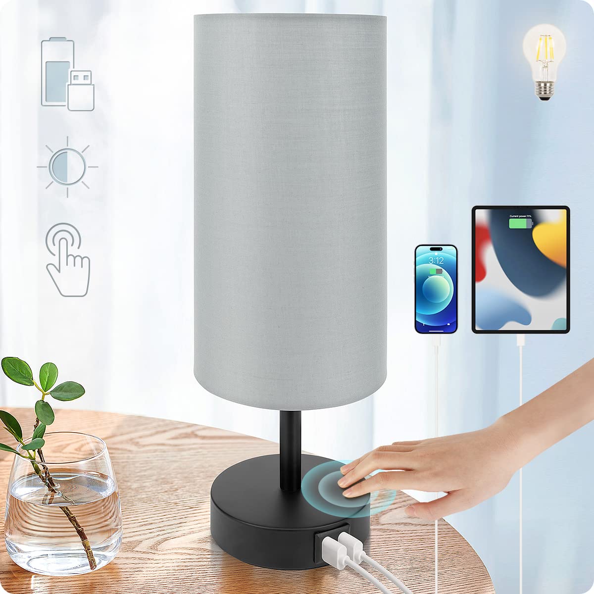 Yarra-Decor bedside lamp with touch base for effortless power control in the bedroom.