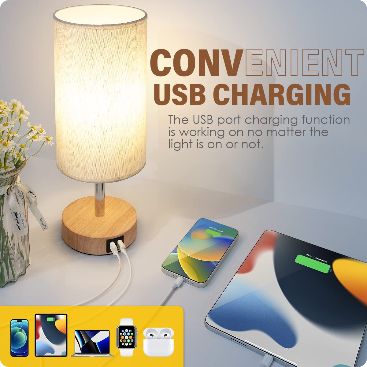 Yarra-Decor touch-control wooden base lamp for easy one-tap operation