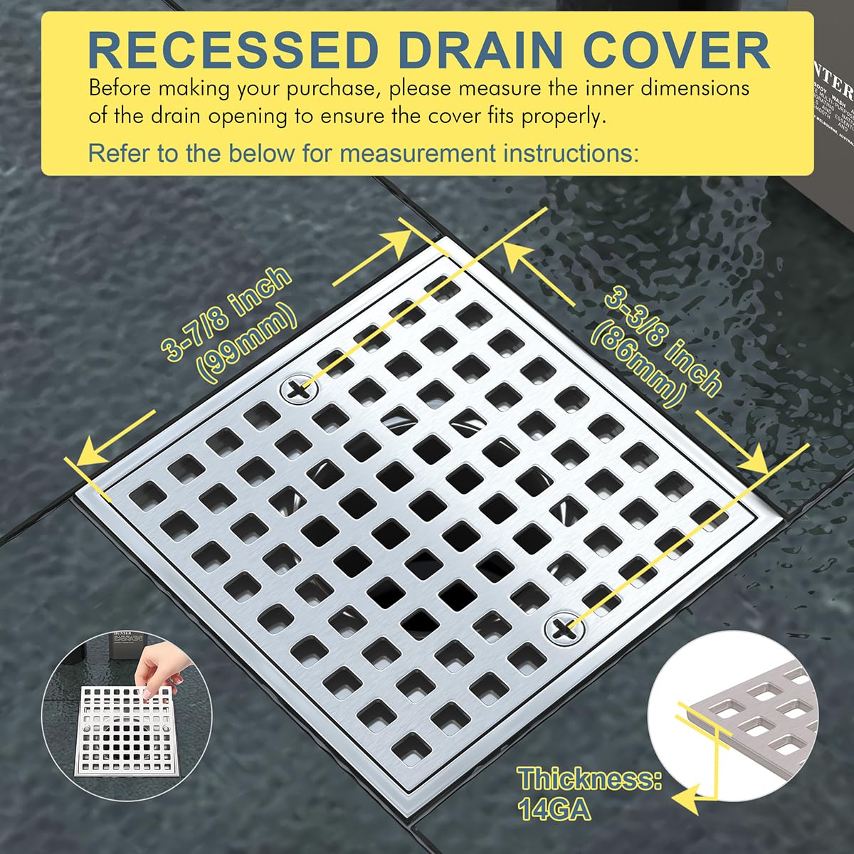 Yaseingoo CUPC-certified square drain cover for safe installation