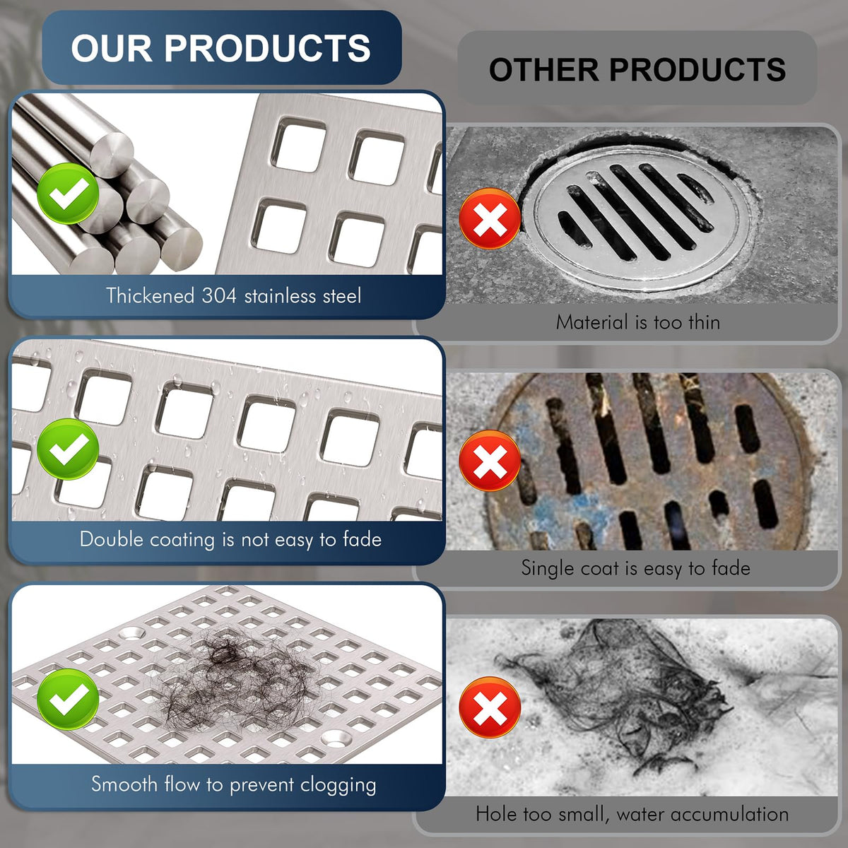 Yaseingoo stainless steel shower drain cover with hair catcher prevents clogs
