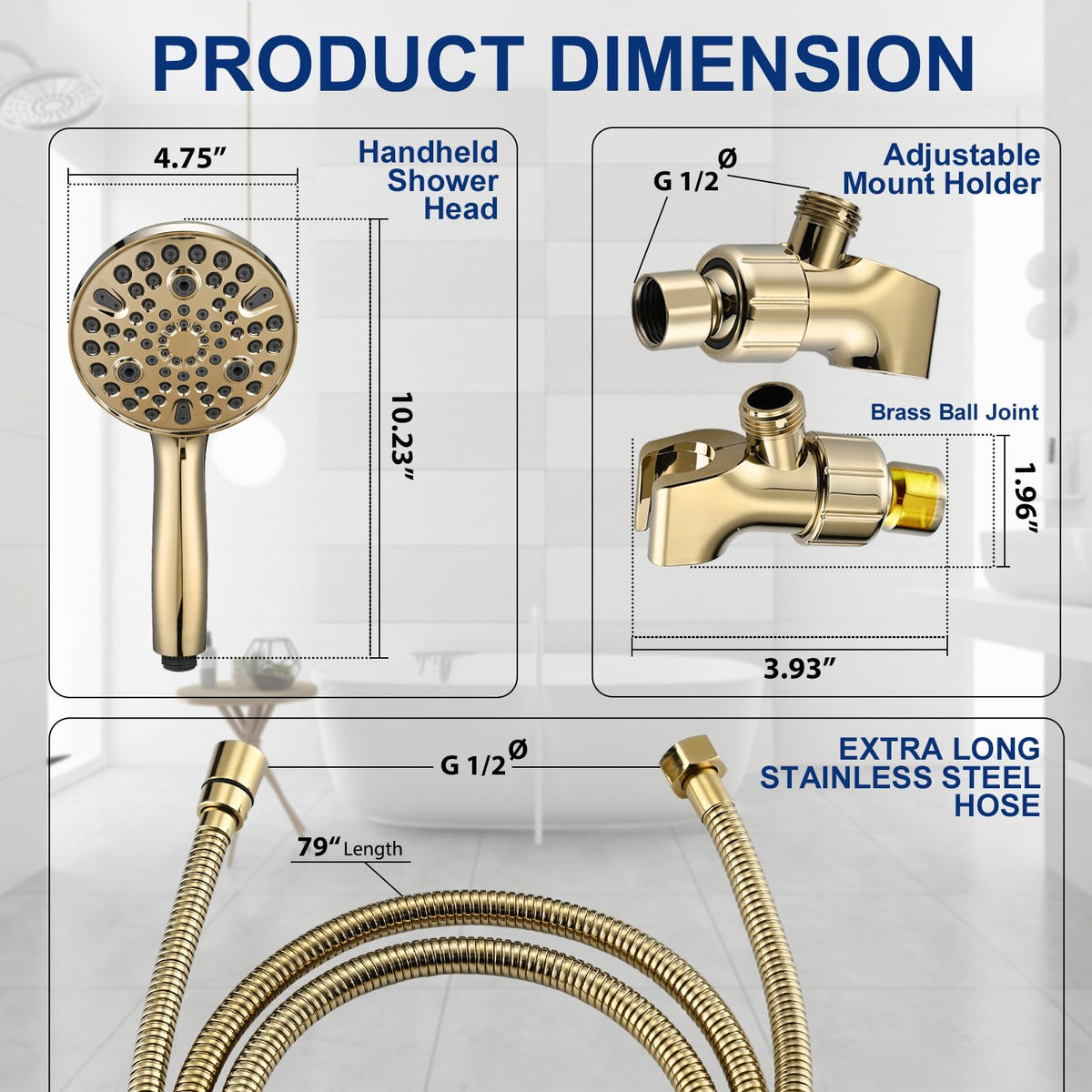 YASINU 304 stainless steel hose extends to 79 inches for hard-to-reach areas.