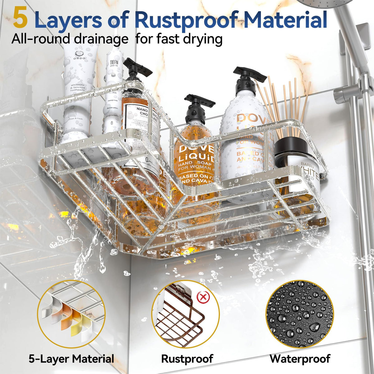 YASONIC adhesive mount installs quickly on tile, glass, or marble surfaces.