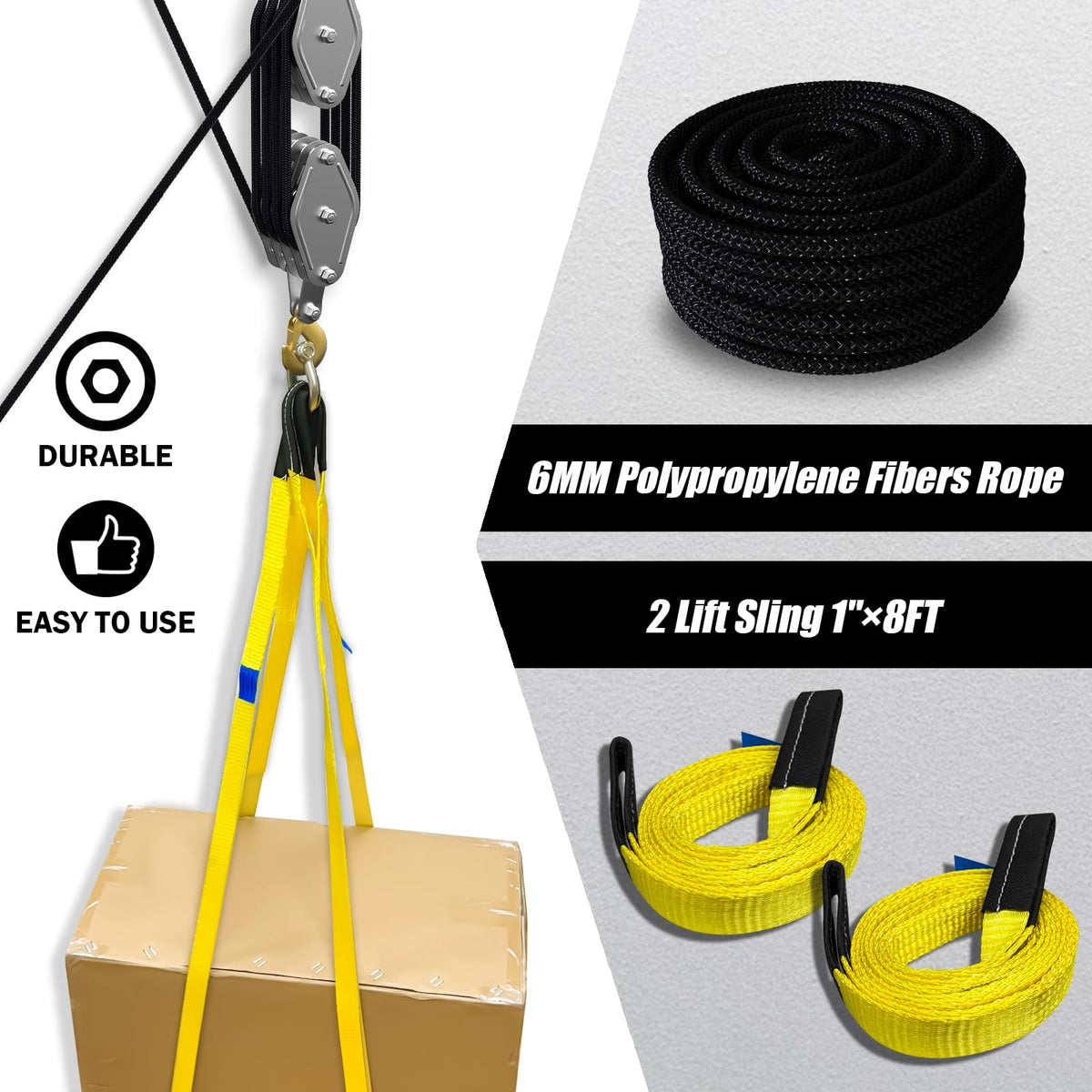 YATOINTO 4400lb capacity pulley highlights rugged lifting strength.