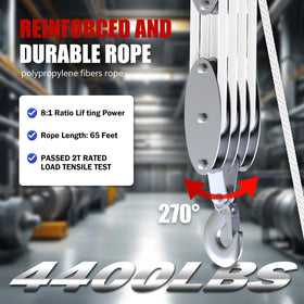 YATOINTO 65ft heavy-duty rope hoist with extended reach