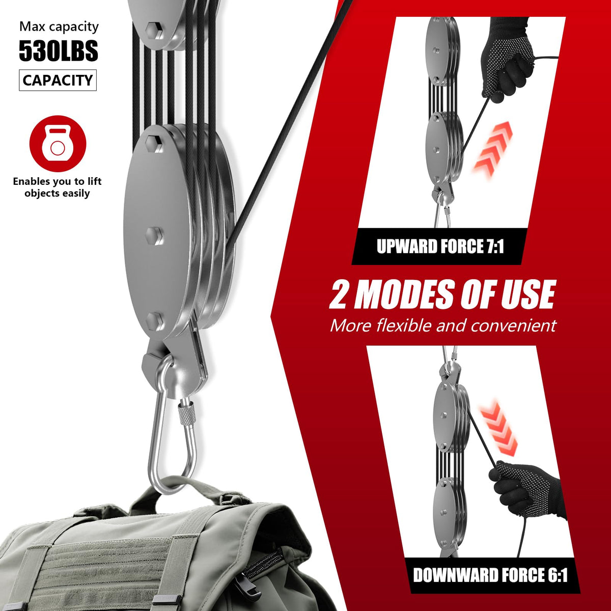YATOINTO 7:1 ratio pulley in action enabling smoother, easier lifting.