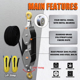 YATOINTO block-and-tackle shows 8to1 lift for heavy items.