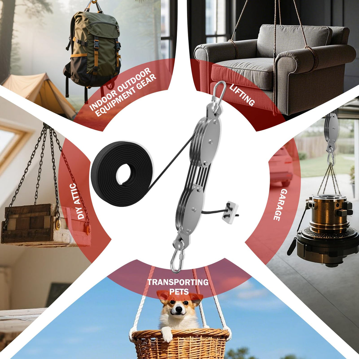 YATOINTO multi-use hoist suitable for camping, hunting, and garage tasks.