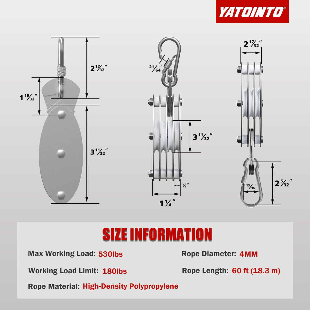 YATOINTO stainless steel hook and connector provide secure attachment.