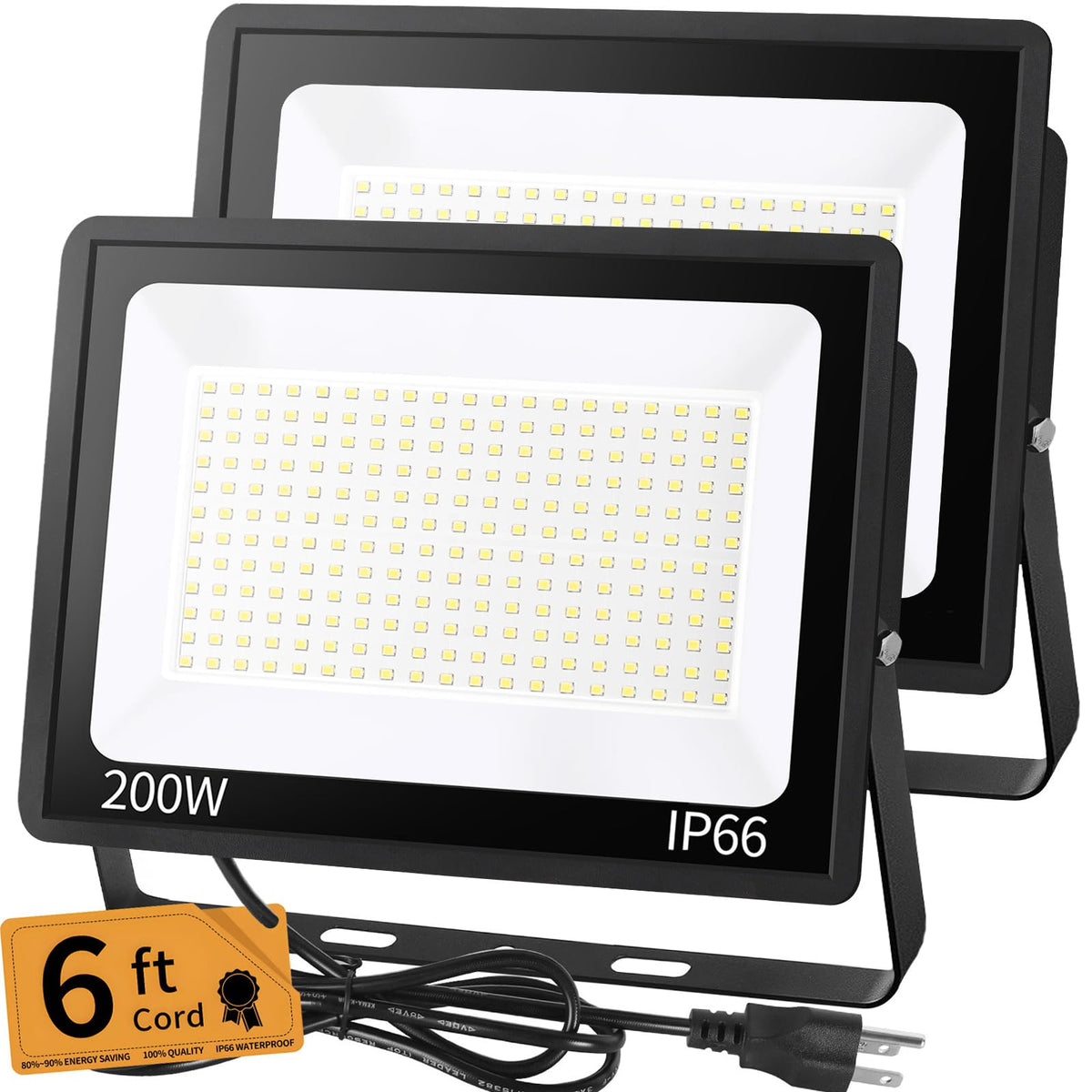 YAYIT 200W flood light with 6ft plug brightens large yards clearly