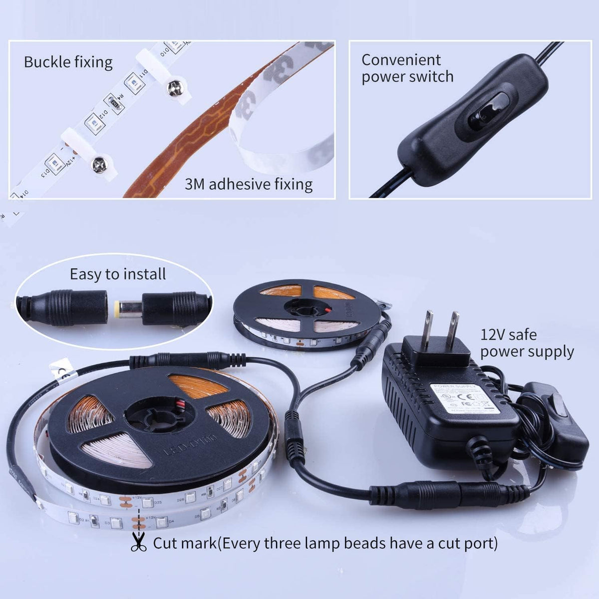 YAYIT 40ft LED strip adhesive back enables quick indoor installation
