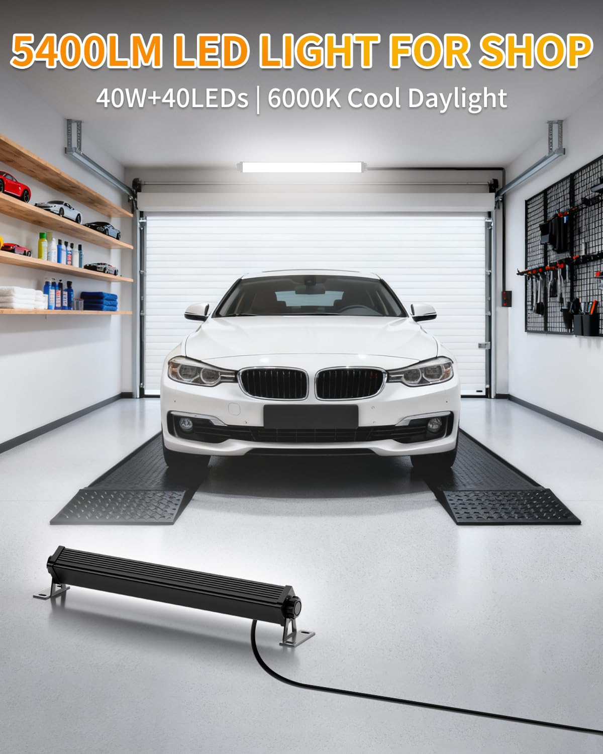 YAYIT shop light installed in a workshop for wide, even lighting.