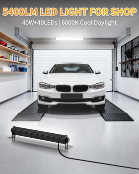 YAYIT shop light installed in a workshop for wide, even lighting.