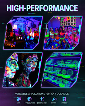 YAYIT 50W black light shown in glow party setup with posters.