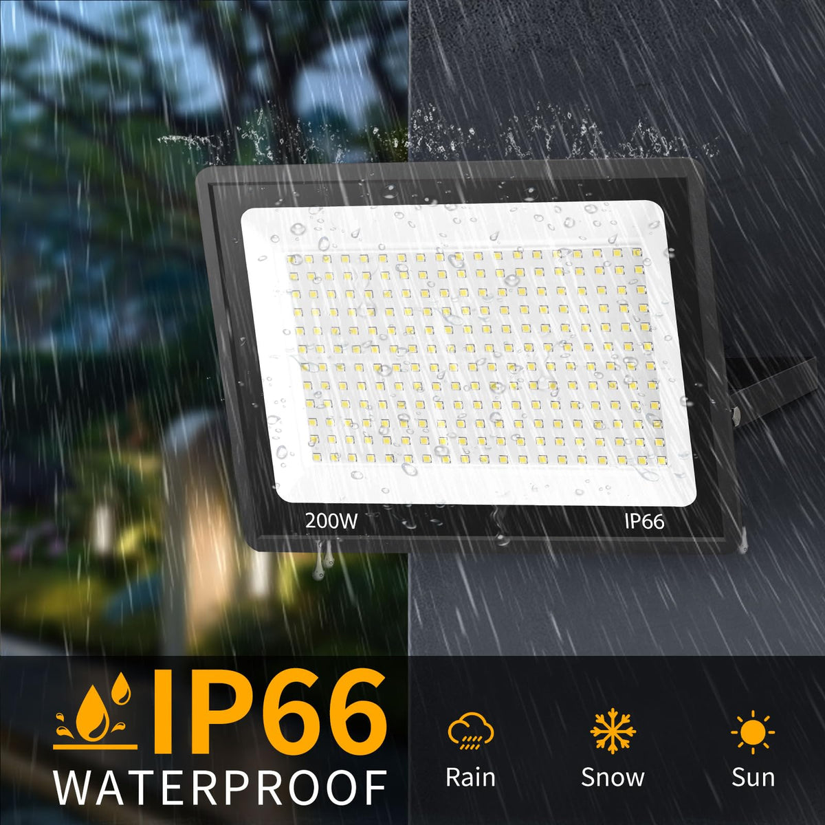 YAYIT IP66 outdoor flood light withstands rain and snow