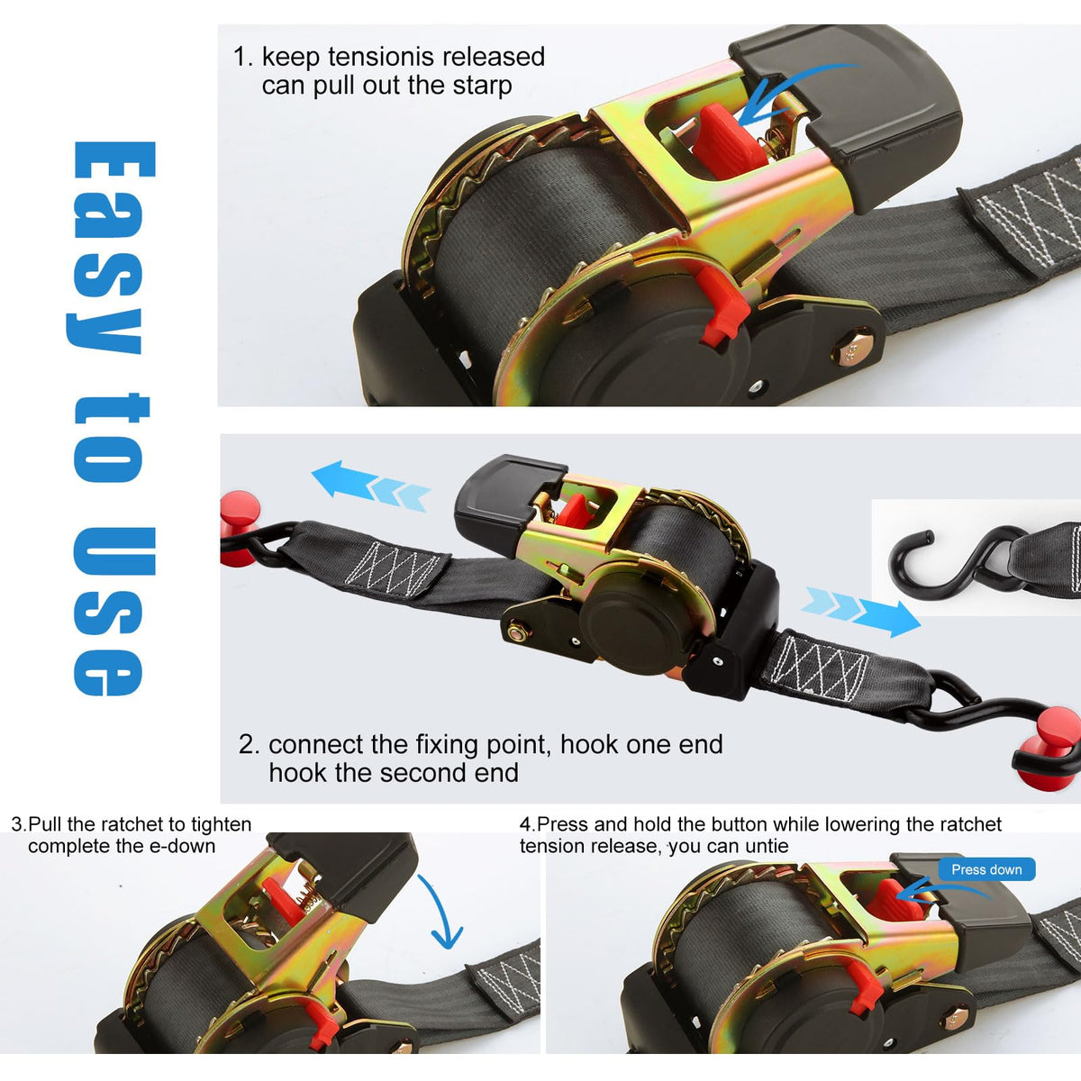 YAYODS ergonomic handle and red release tab for quick tensioning.