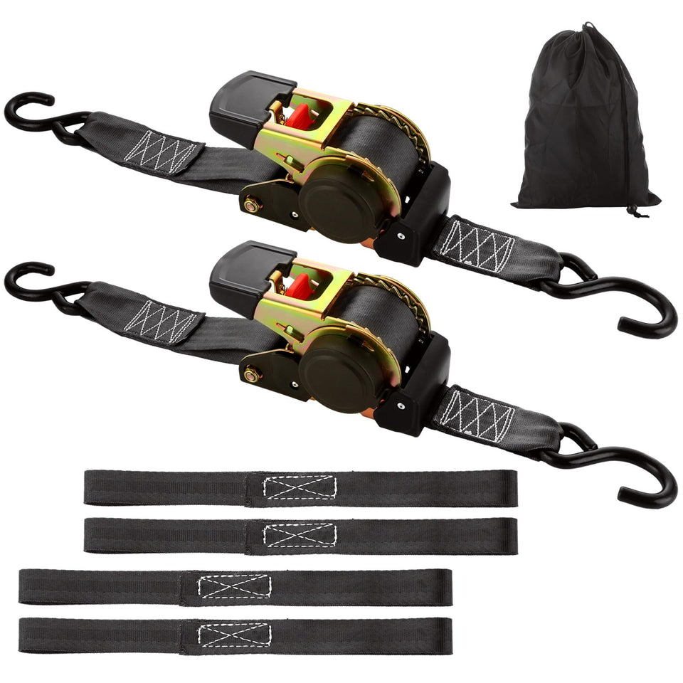 YAYODS retractable ratchet strap in use on a trailer securing cargo safely.