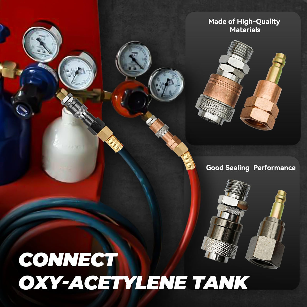 YBMTE color coded fittings to distinguish fuel and oxygen at a glance