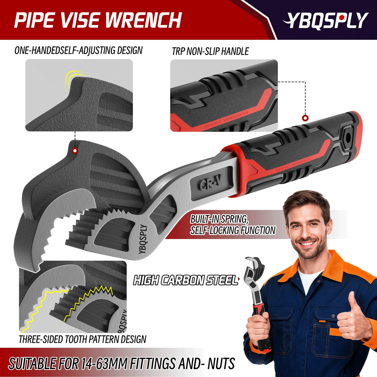 YBQSPLY 12-inch pipe wrench delivers high torque on big tasks