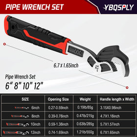 YBQSPLY 8-inch pipe wrench for stable grip on medium fittings