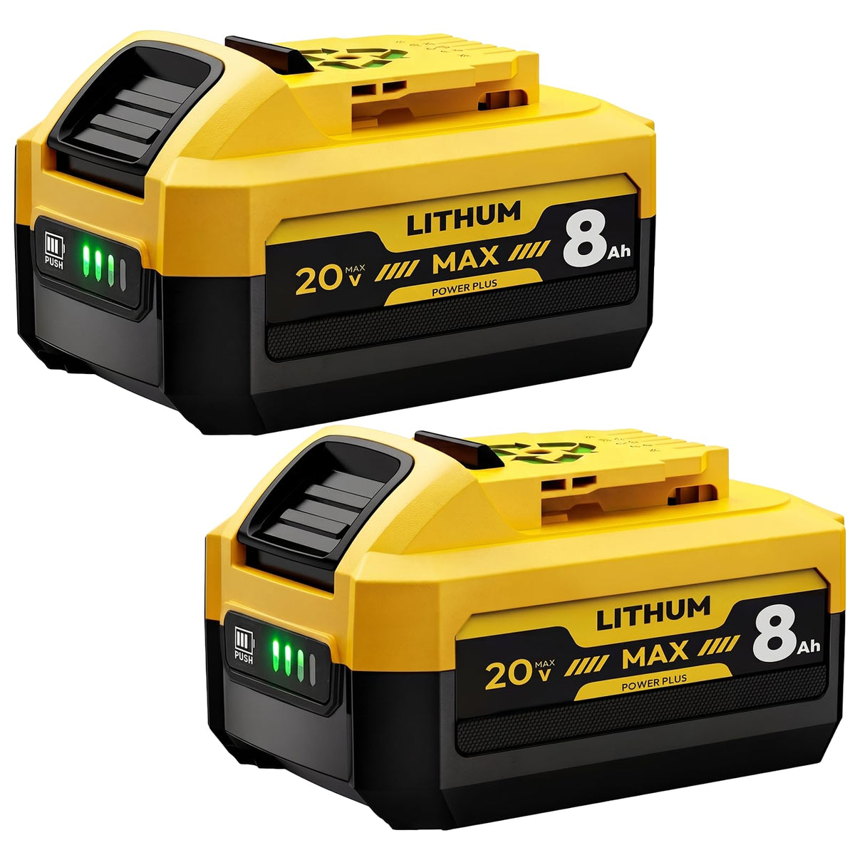 YBT 2-Pack 8.0Ah battery front view, compatible with DW20V Max tools for longer runtime