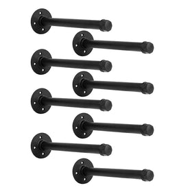 YCCO pipe brackets on wall providing sturdy 8-inch shelf support