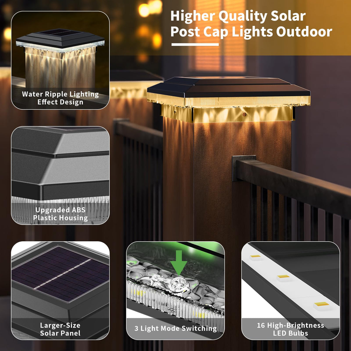YDHOK 4x4 solar post cap light with three modes for versatile outdoor ambiance.