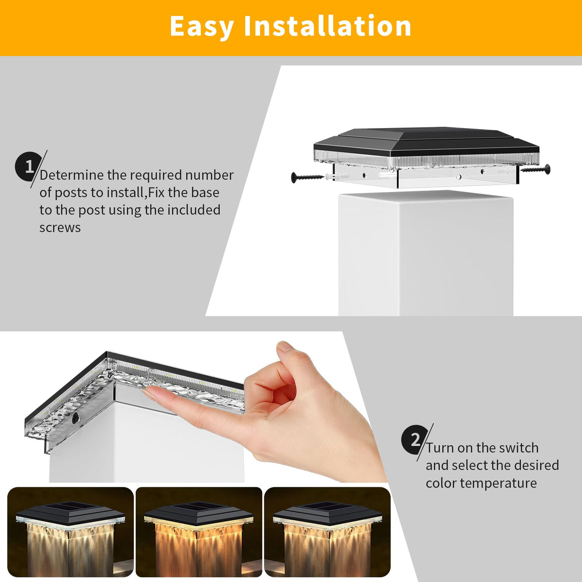 YDHOK 4x4 solar post cap light arrives in a sturdy weather-ready package.