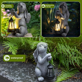 YDKOJGW Easter gift bunny statue with solar lantern for festive nights