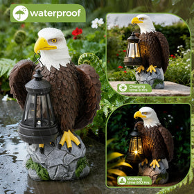 Night-lit YDKOJGW bald eagle statue glowing along a garden path