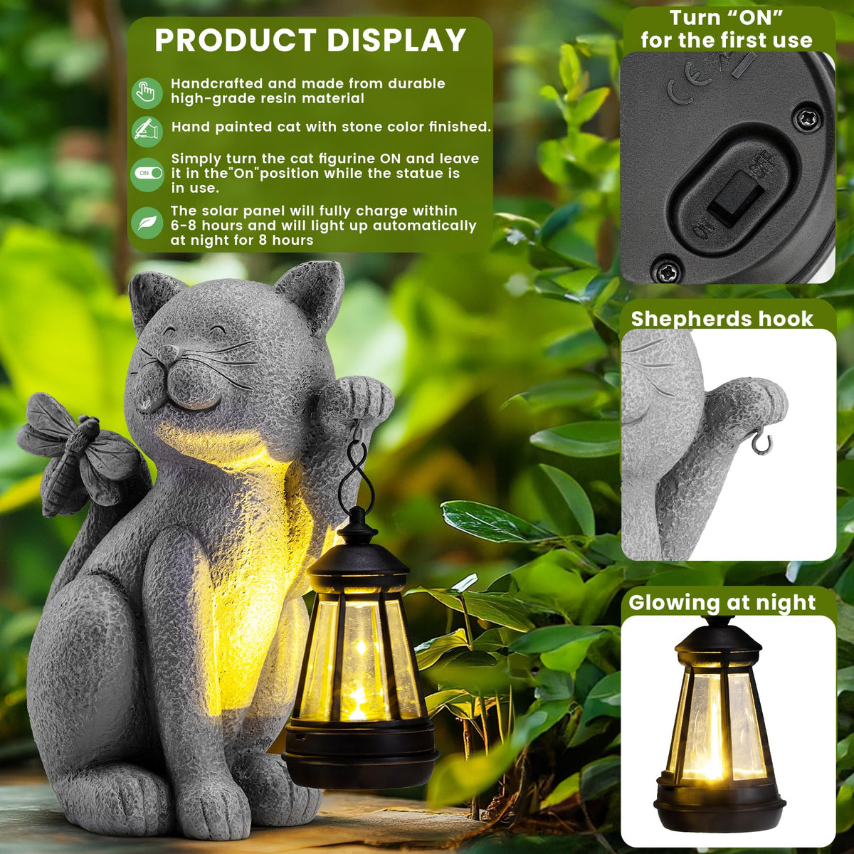 YDKOJGW solar cat statue dimensions 20x24 cm for easy placement