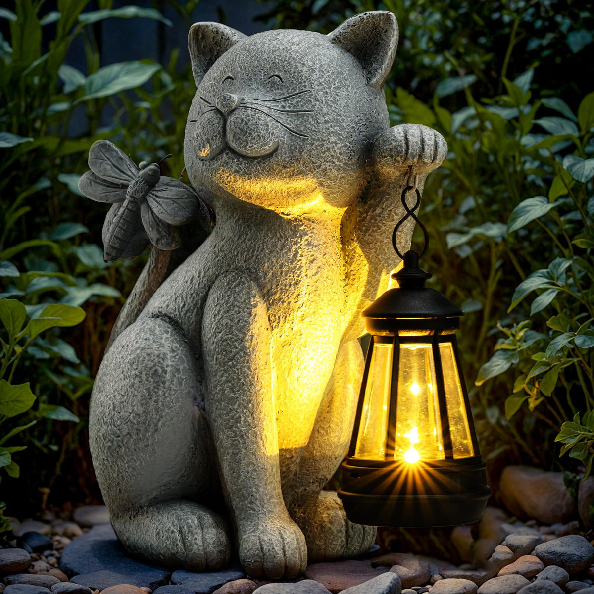 YDKOJGW solar cat statue front view enhances curb appeal with eco friendly lighting