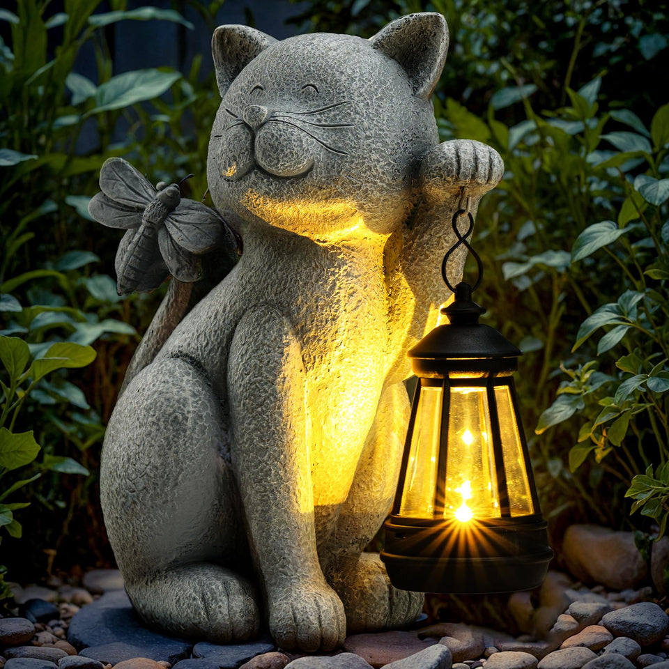 YDKOJGW solar cat statue front view enhances curb appeal with eco friendly lighting