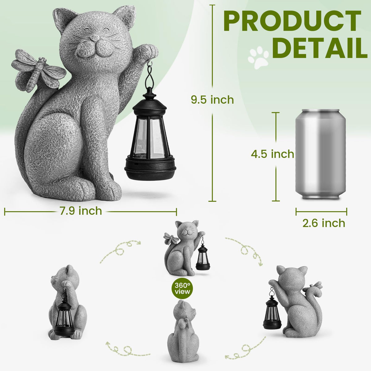 YDKOJGW solar cat statue on patio shows warm night illumination