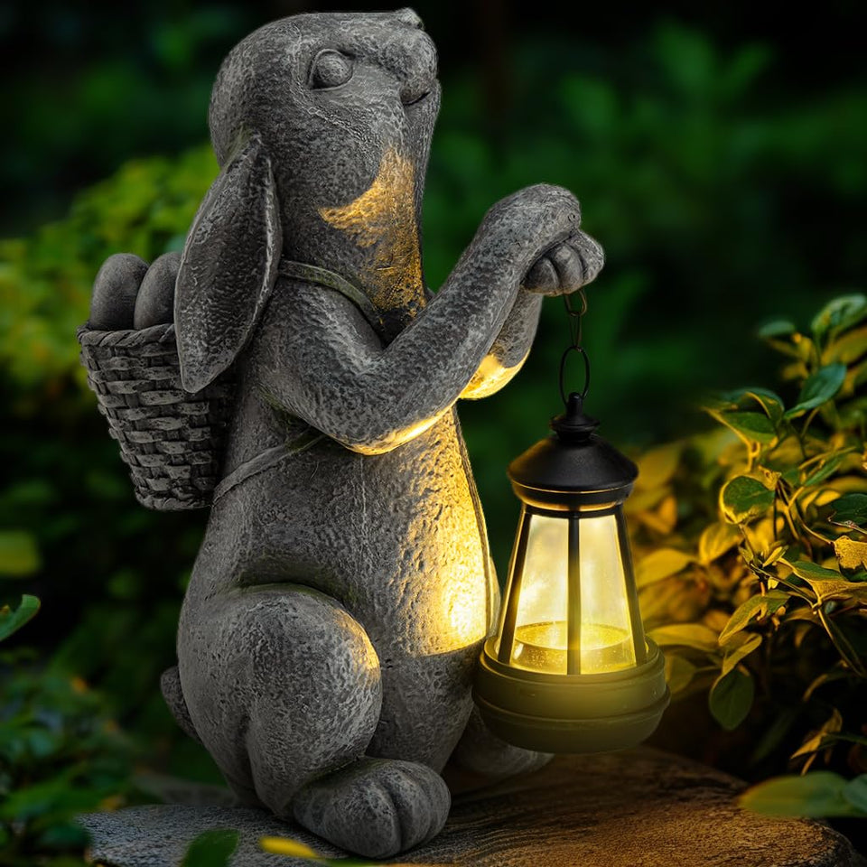 YDKOJGW solar rabbit statue with lantern for eco-friendly garden lighting