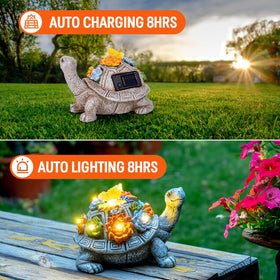 YDKOJGW tortoise statue with solar panel charges by day for nighttime lighting.