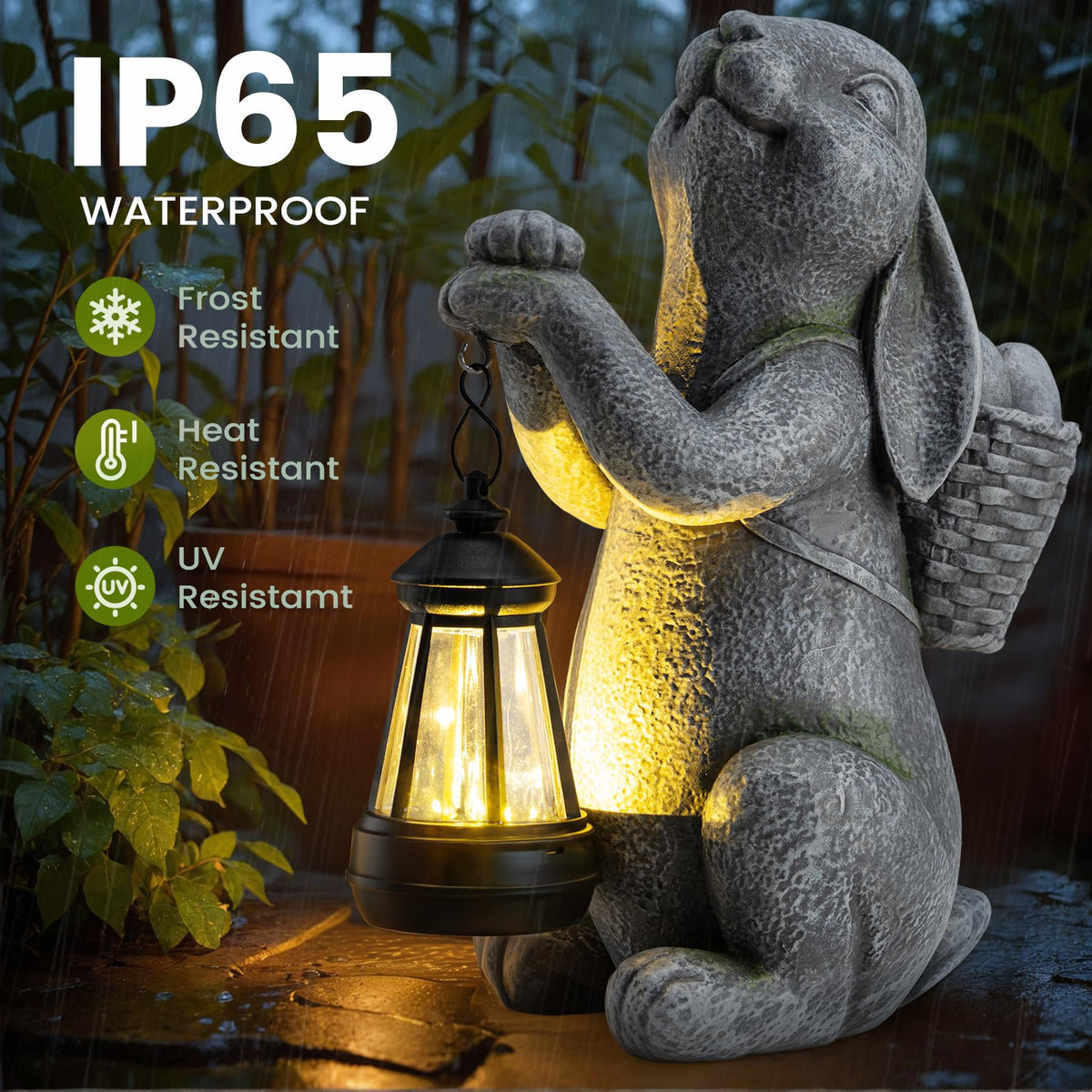 YDKOJGW yard ornament rabbit with solar light enhances evening ambiance