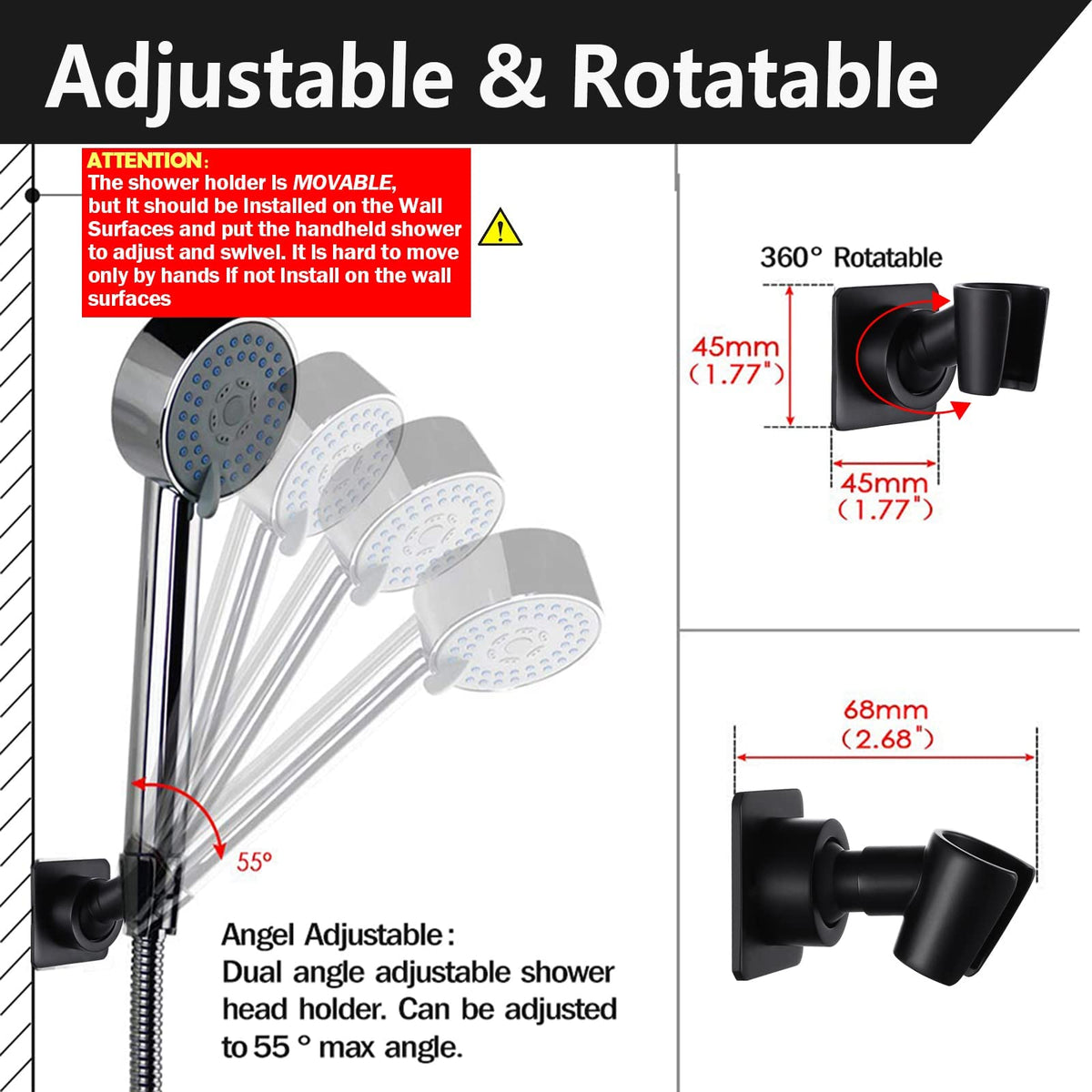YDmeet 360-degree rotation bracket for flexible shower angle adjustments