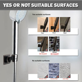 Adhesive wall mount by YDmeet provides firm hold without drilling.
