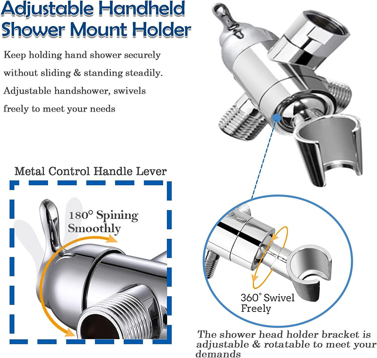 Brass handshower mount by YDmeet provides secure, rotatable support for handheld showers.